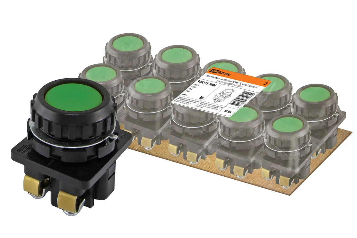 Выключатель кнопочный КЕ 011-У2-исп.2 зеленый 1з+1р 10A 660B IP40 TDM SQ0753-0004