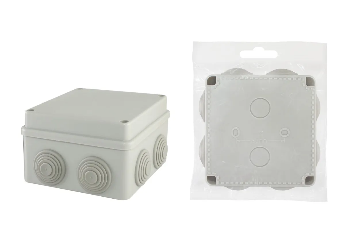 Распаячная коробка ОП 110х110х70мм, крышка на винтах, IP55, 8вх. TDM SQ1401-0114