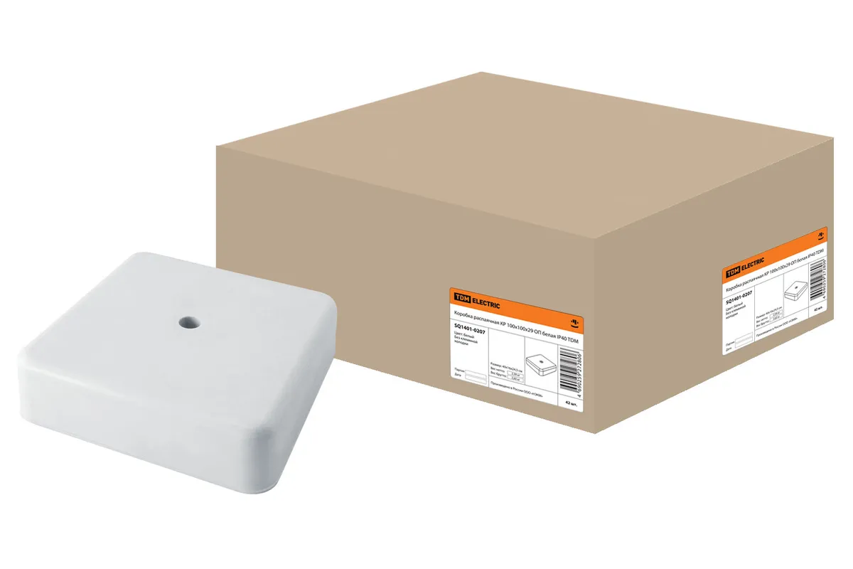 Коробка распаячная КР 100х100х29 ОП белая IP40 TDM SQ1401-0207
