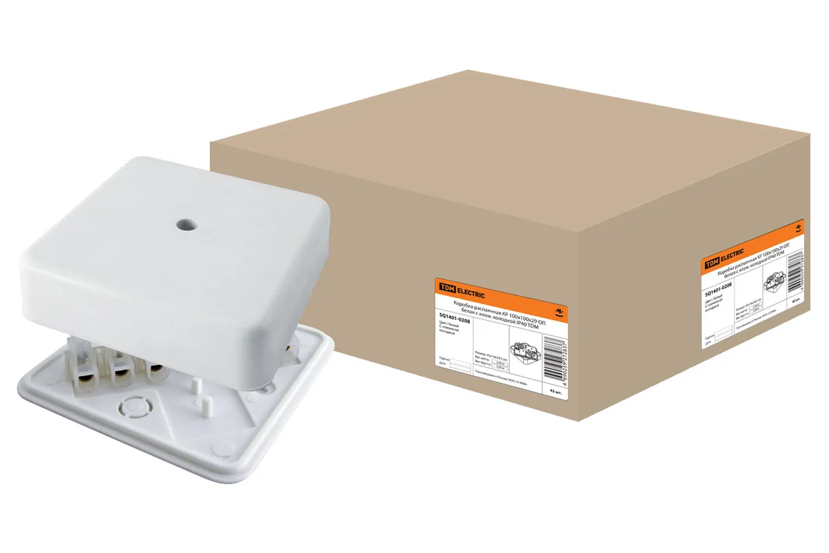 Коробка распаячная КР 100х100х29 ОП с клем. колодкой белая IP40 TDM SQ1401-0208