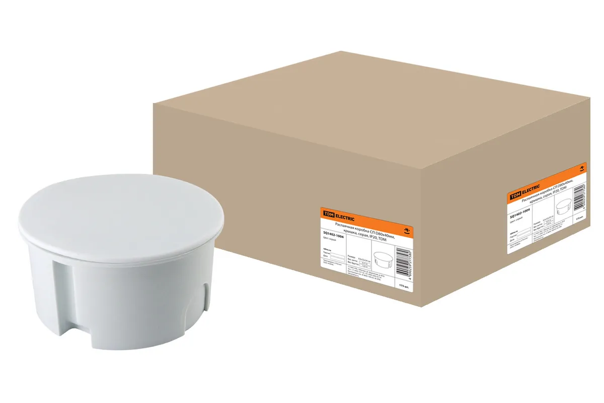 Распаячная коробка СП D80х40мм, крышка, серая, IP20, TDM SQ1402-1004
