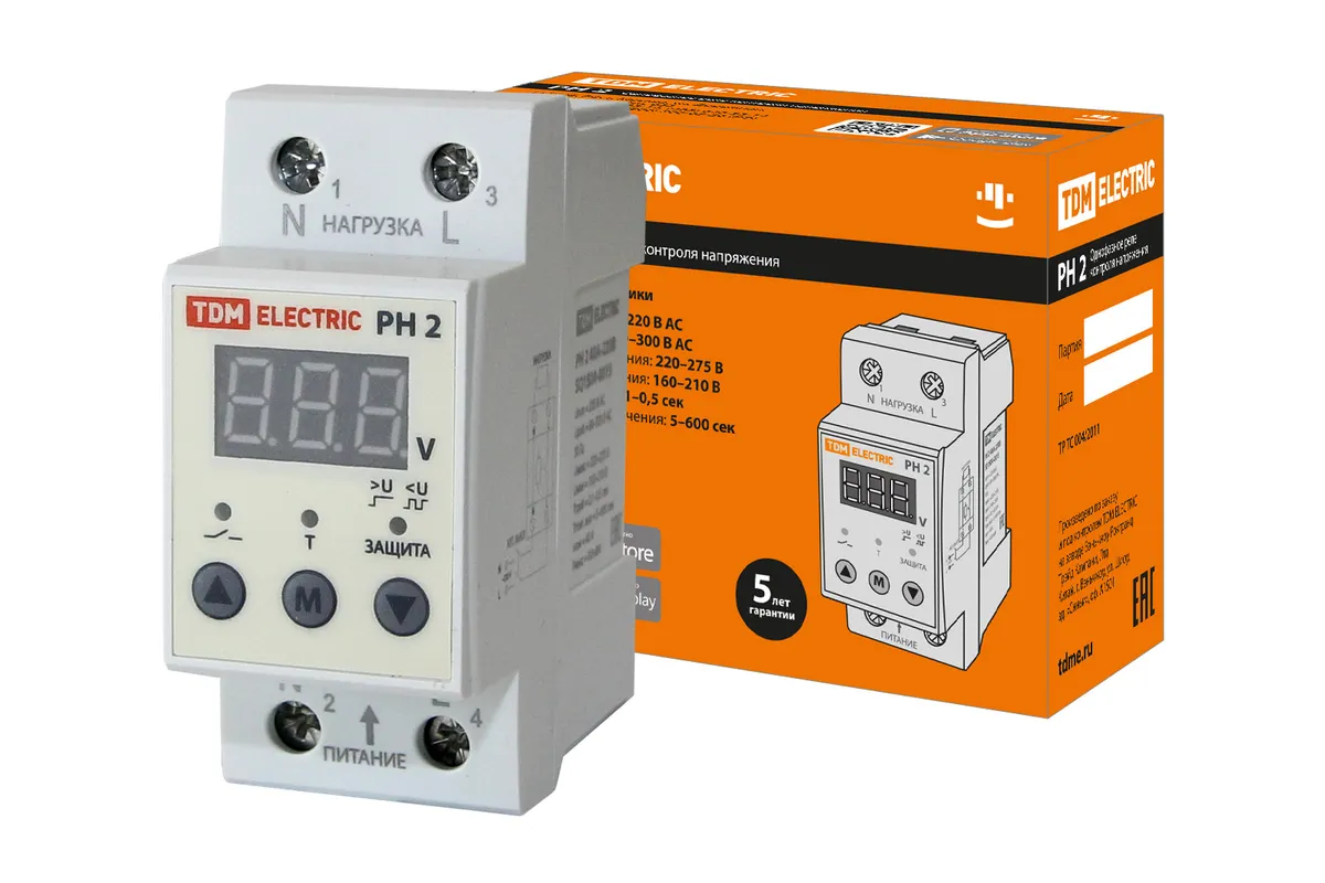 Реле напряжения 1ф РН 2 40А-220В (LED-дисплей) TDM SQ1504-0015