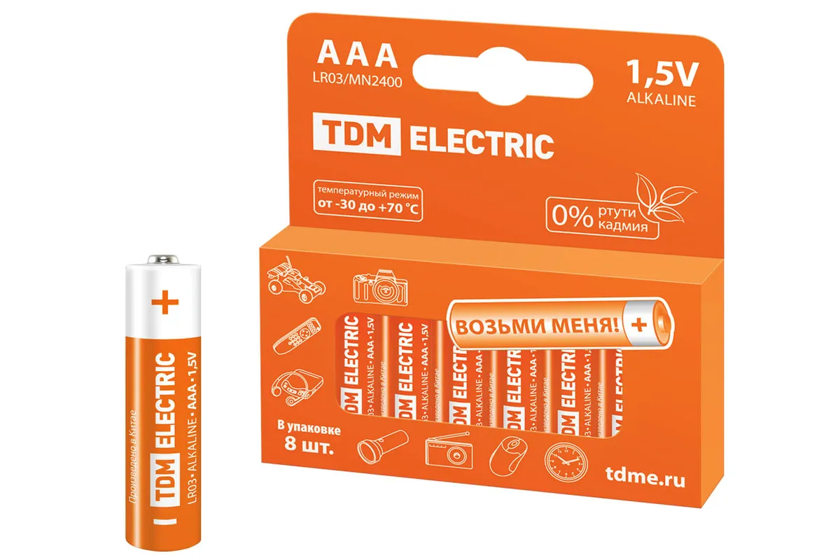 Элемент питания LR03 AAA Alkaline 1,5V PAK-8 TDM SQ1702-0004
