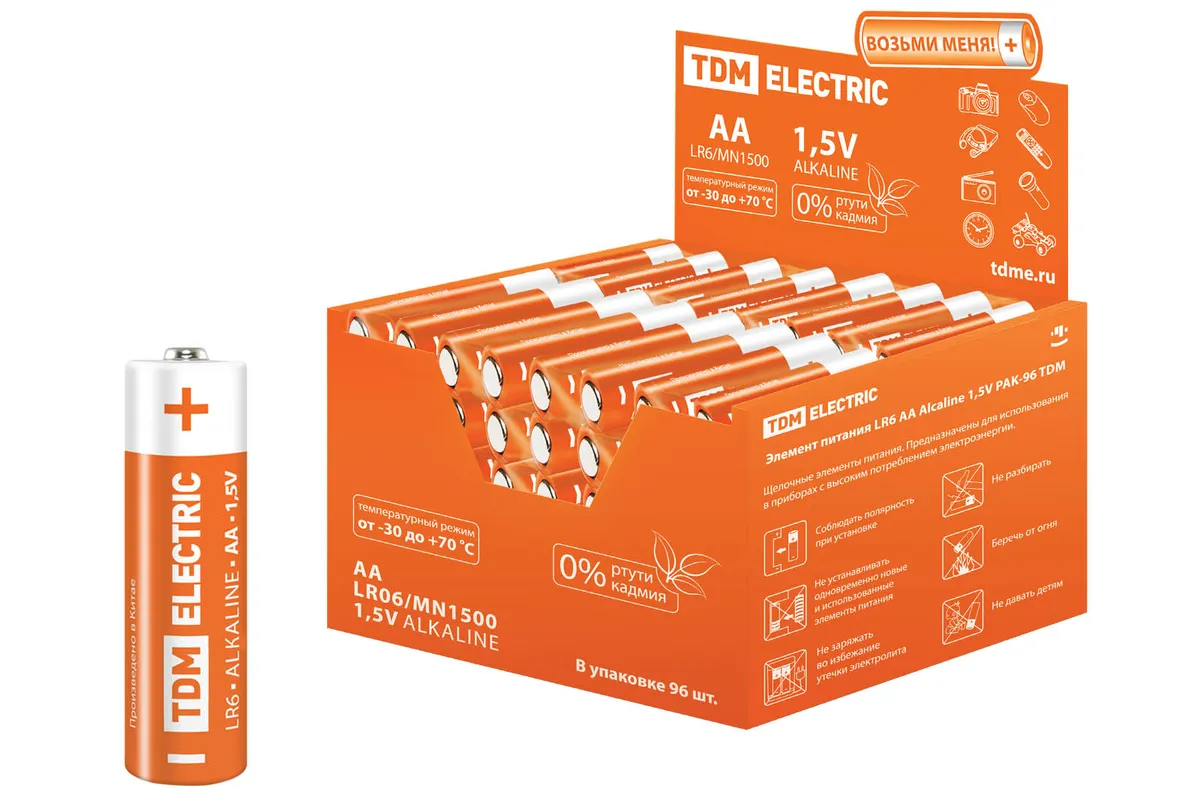 Элемент питания LR6 AA Alkaline 1,5V PAK-96 TDM SQ1702-0005