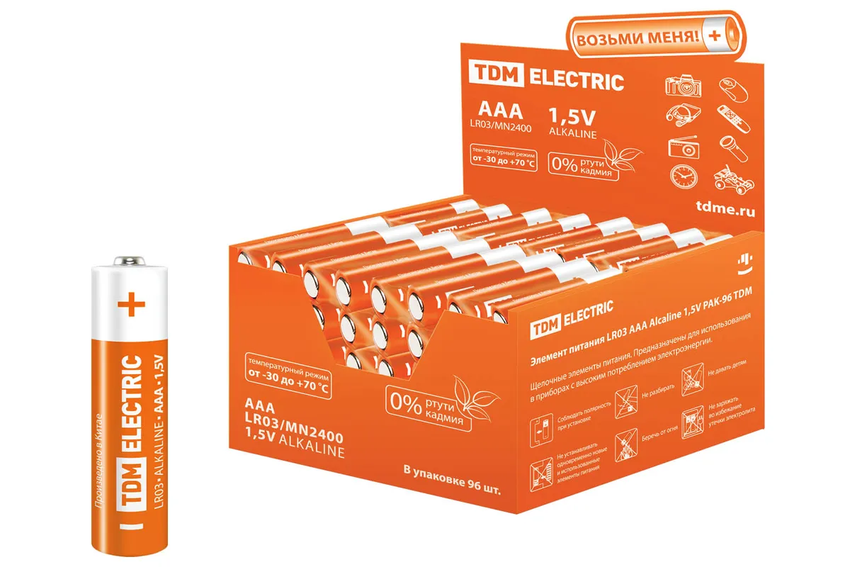 Элемент питания LR03 AAA Alkaline 1,5V PAK-96 TDM SQ1702-0010