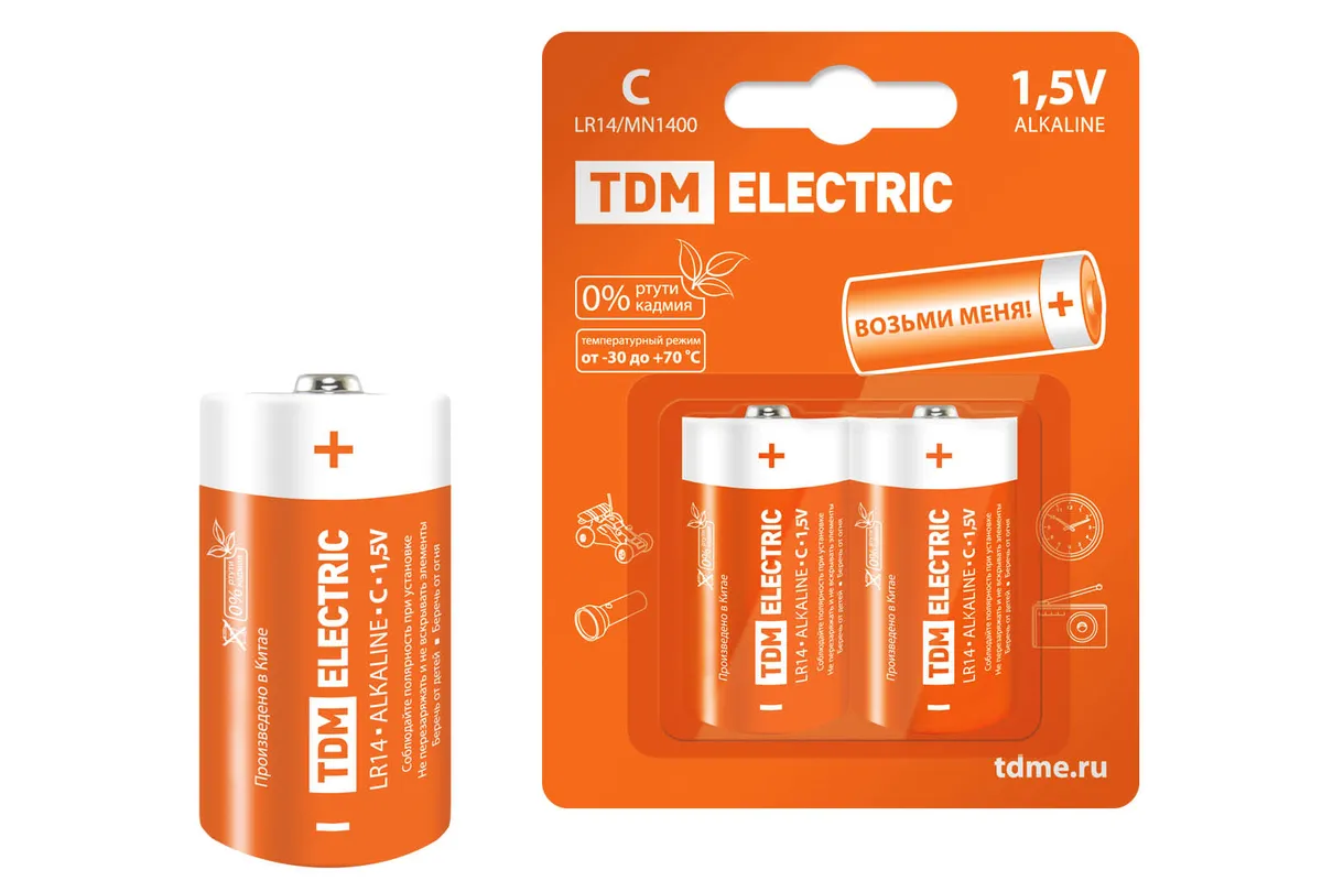 Элемент питания LR14 C Alkaline 1,5V BP-2 TDM SQ1702-0011