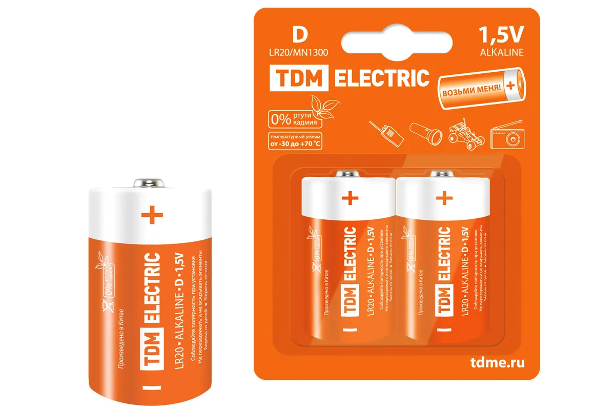 Элемент питания LR20 D Alkaline 1,5V BP-2 TDM SQ1702-0012