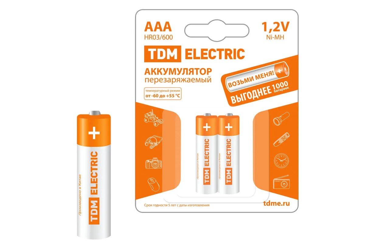 Аккумулятор AAA-600 mAh Ni-MH BP-2 TDM SQ1702-0073