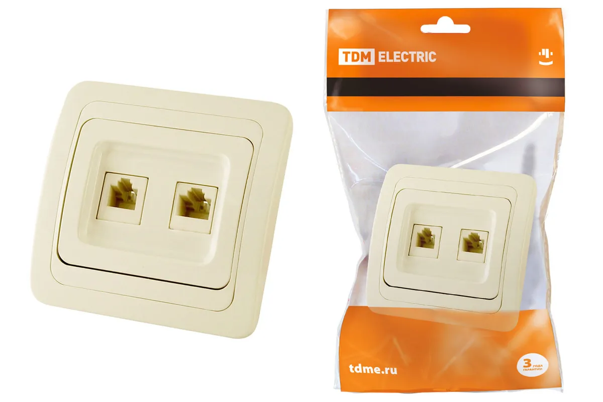 Розетка компьютерная RJ-45 + TФ (RJ-11) сл. кость "Валдай" TDM SQ1804-0115