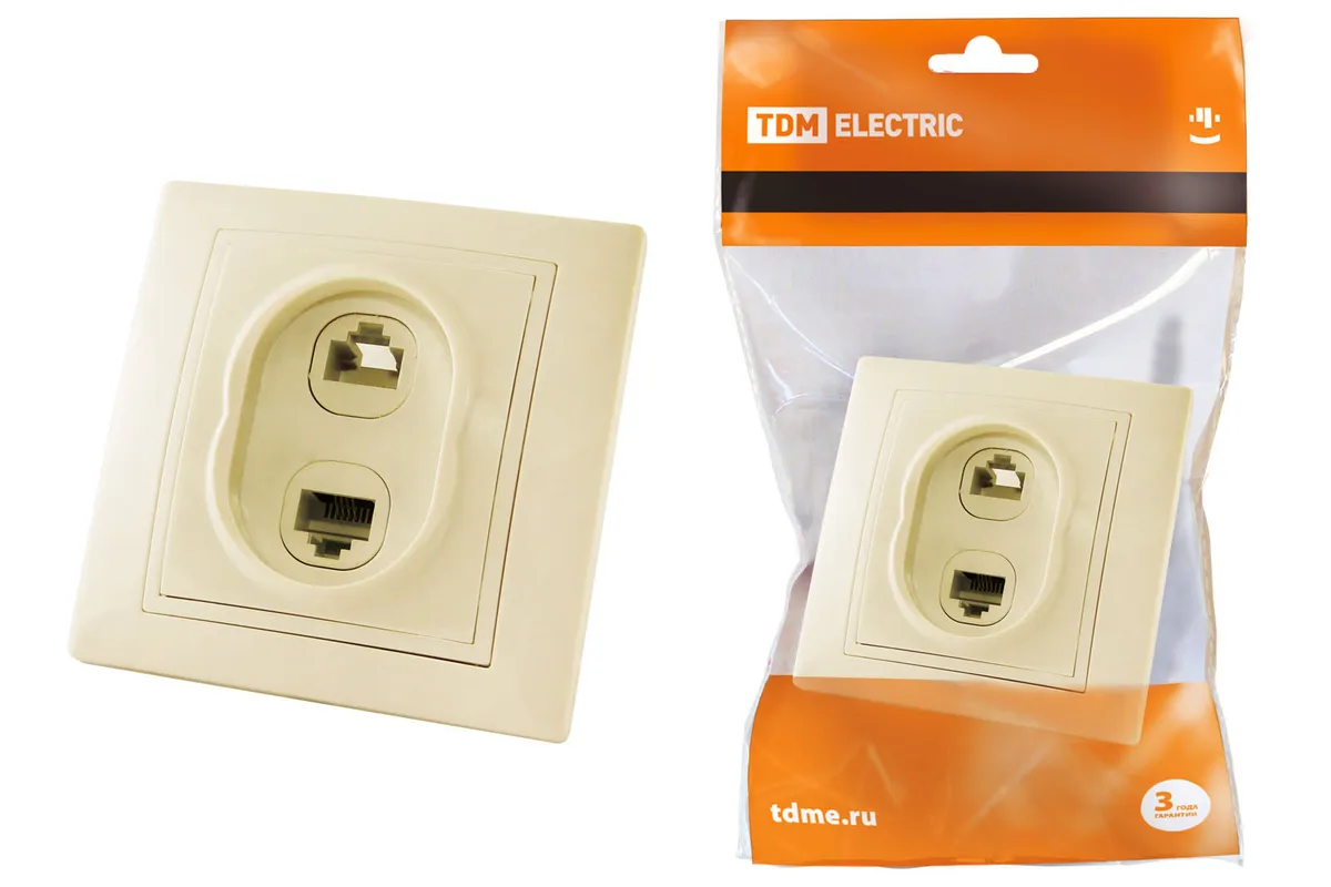 Розетка телефонная RJ11 + компьютерная RJ45 сл. кость "Таймыр" TDM SQ1814-0123