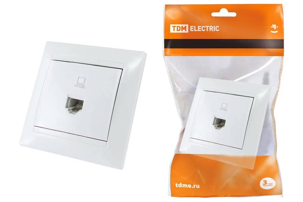 Розетка компьютерная RJ45  белая "Лама" TDM SQ1815-0016