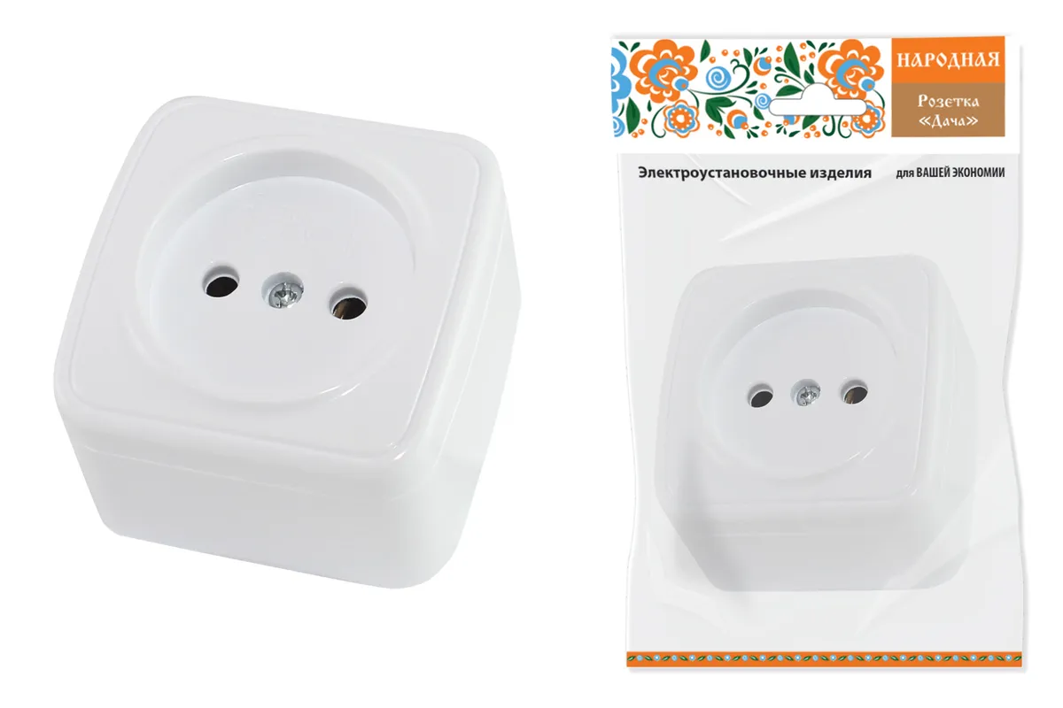 Розетка 2П открытой установки IP20 10А, белая "Дача" Народная SQ1824-0007 TDM ELECTRIC