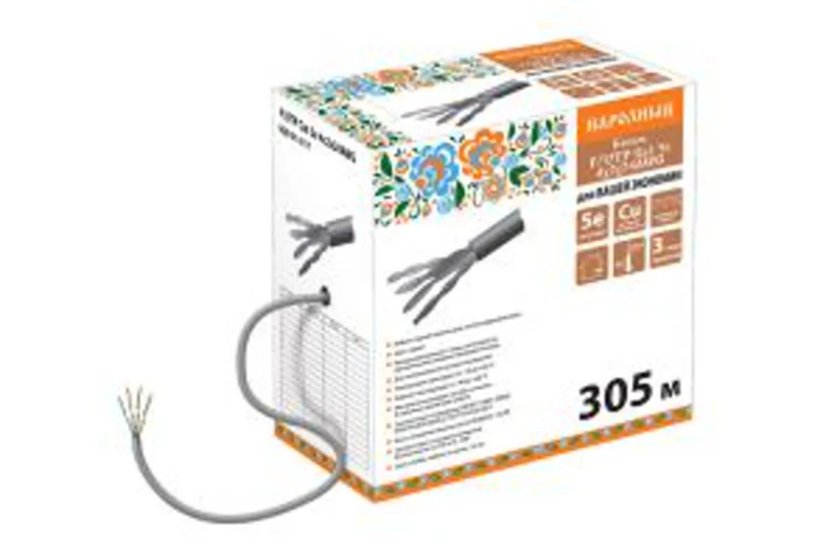 Кабель витая пара народный F/UTP Cat 5e 4х2х24AWG (305м) PVC, серый SQ0107-0117 TDM ELECTRIC