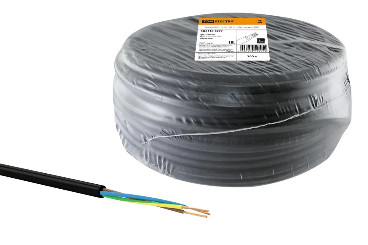 Провод ПВС 3х1,5 ГОСТ (100м), черный TDM SQ0118-0297