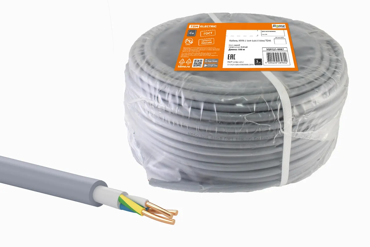 Кабель NYM-J 3х4-0,66 (100м) TDM SQ0121-0087