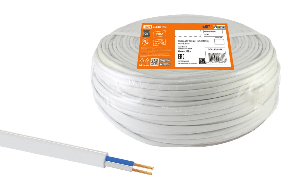 Wire PGVVP 2x4 GOST (100m), white TDM SQ0127-0554