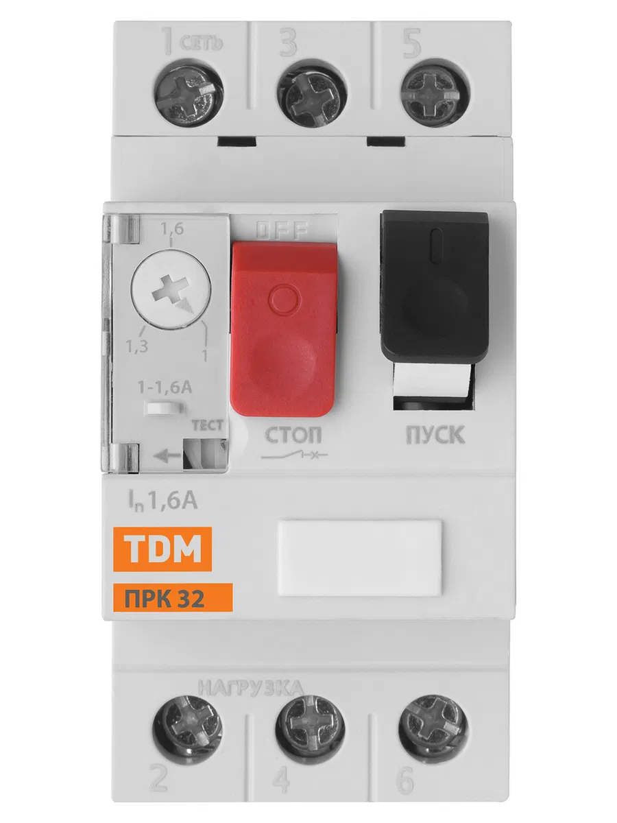 Пускатель ПРК32-1,6 In=1,6A Ir=1-1,6A Ue 660В TDM SQ0212-0006