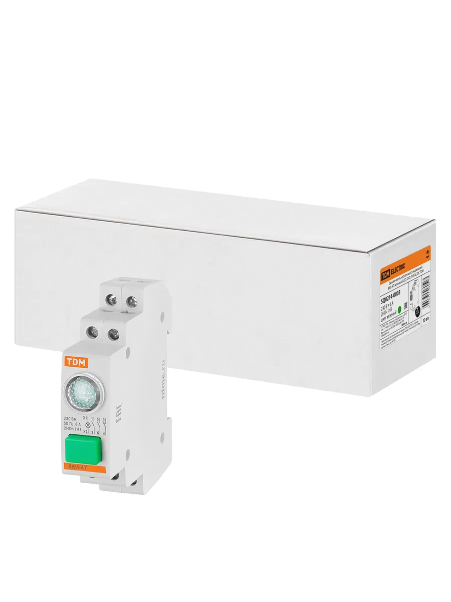 Выключатель кнопочный с индикацией ВКИ-47 зеленый (LED) 2НО;1НЗ AC/DC TDM SQ0214-0003