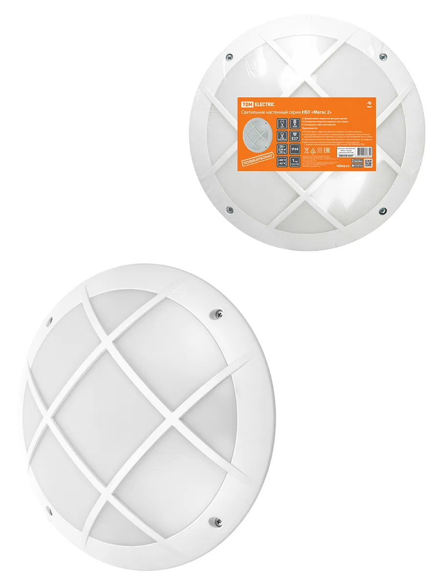 Светильник НБУ 05-60-008 "Мегас 2" белый с решеткой IP64 TDM SQ0328-0307