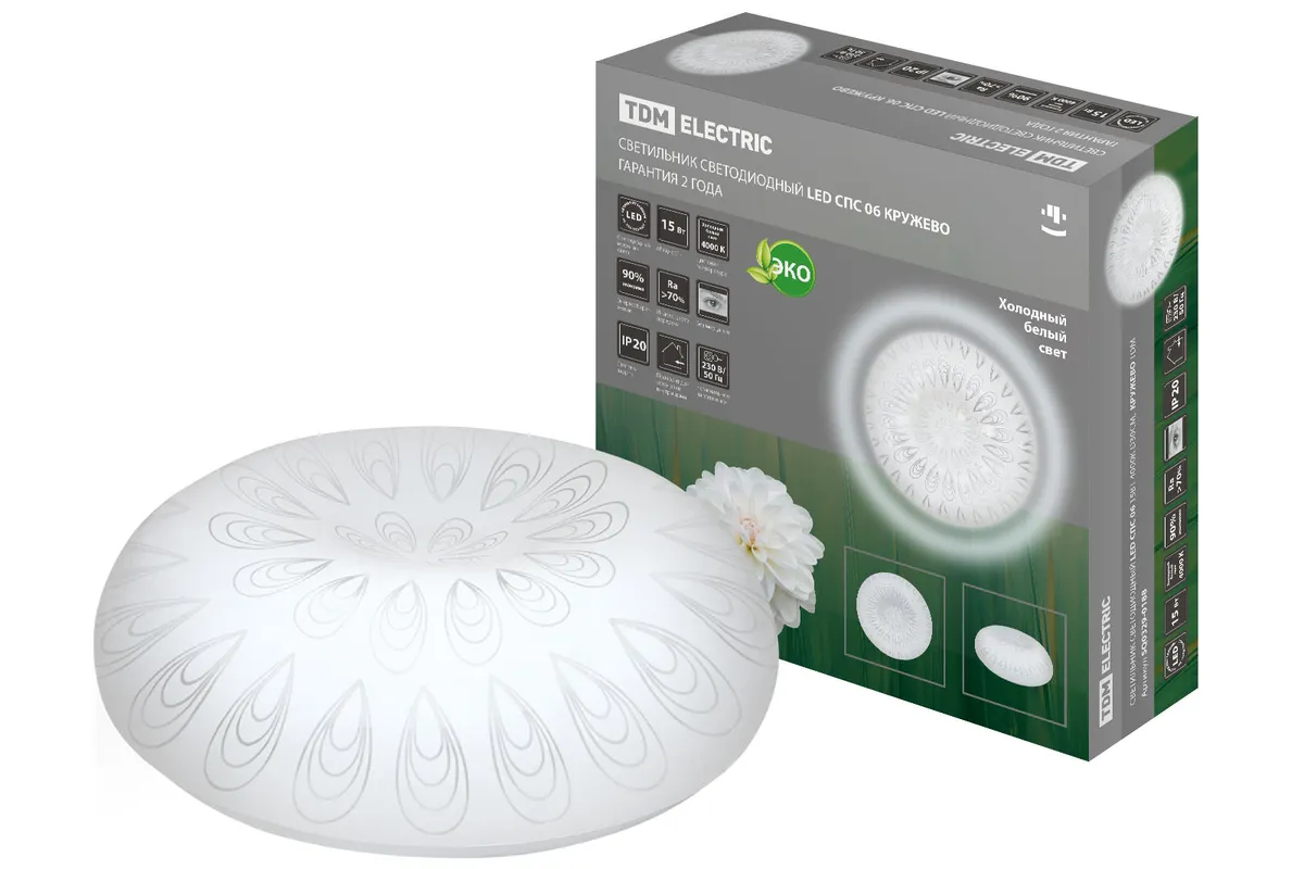 Светильник светодиодный LED СПС 06 15Вт 4000К D30см, Кружево TDM SQ0329-0188