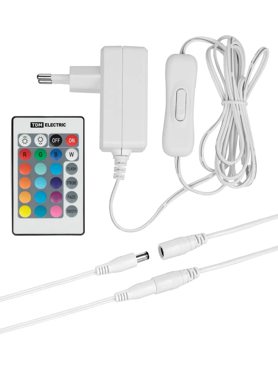 Комплект светодиодной ленты SMD5050-30 LED/м-12 В-7,2 Вт/м-IP20-RGB (1 м), 12 Вт, IR-контроллер TDM SQ0331-0228