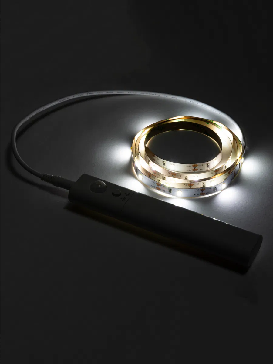 Умная подсветка SMD2835-30LED/m-IP20-5В-2,4Вт-6000К(1 м), датчик движ., 4хААА TDM SQ0331-0500