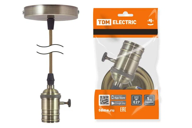 E27 socket with switch and 1 m suspension, metal "Loft", bronze TDM SQ0335-0074