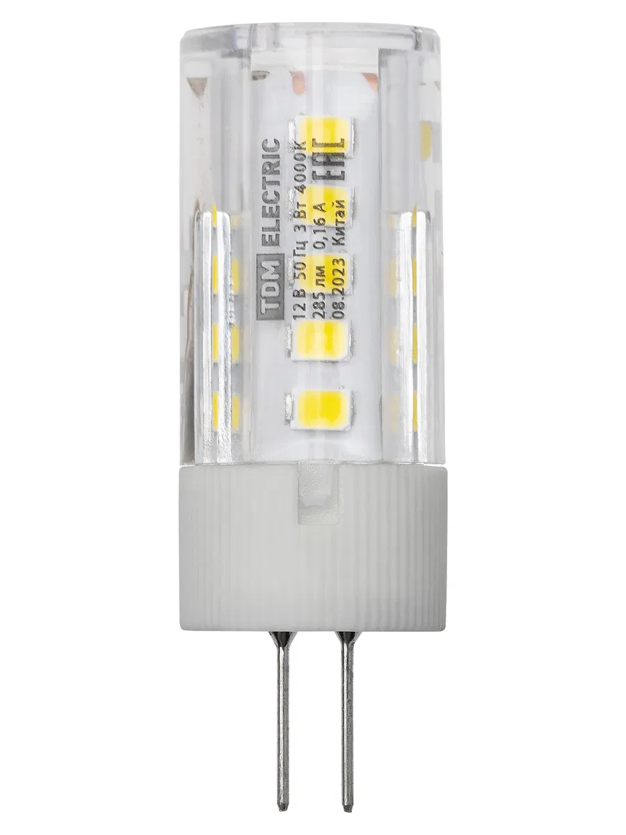 Лампа светодиодная G4-3 Вт-AC/DC 12 В-4000 К, SMD, 16x43 мм TDM SQ0340-0094