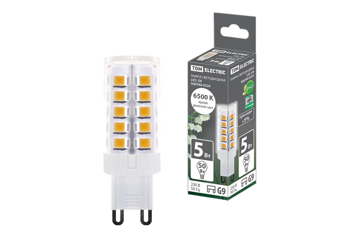 Лампа светодиодная G9-5 Вт-230 В-6500 К, SMD, 16x49 мм TDM SQ0340-0224