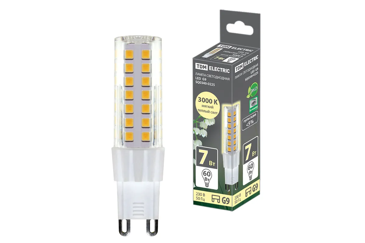 Лампа светодиодная G9-7 Вт-230 В-3000 К, SMD, 17,5x65,5 мм TDM SQ0340-0225