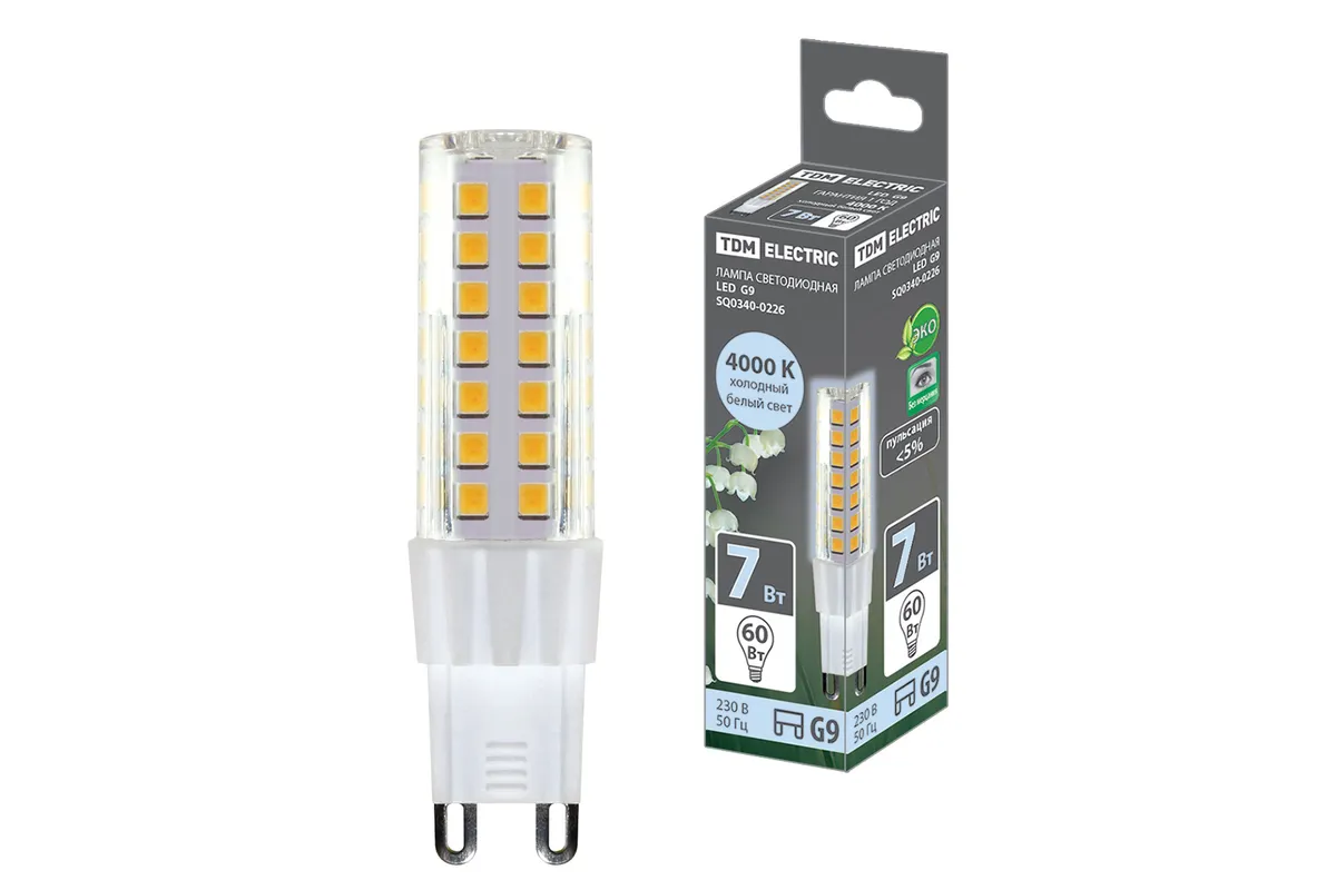 Лампа светодиодная G9-7 Вт-230 В-4000 К, SMD, 17,5x65,5 мм TDM SQ0340-0226