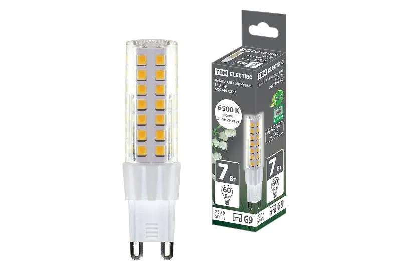 Лампа светодиодная G9-7 Вт-230 В-6500 К, SMD, 17,5x65,5 мм TDM SQ0340-0227