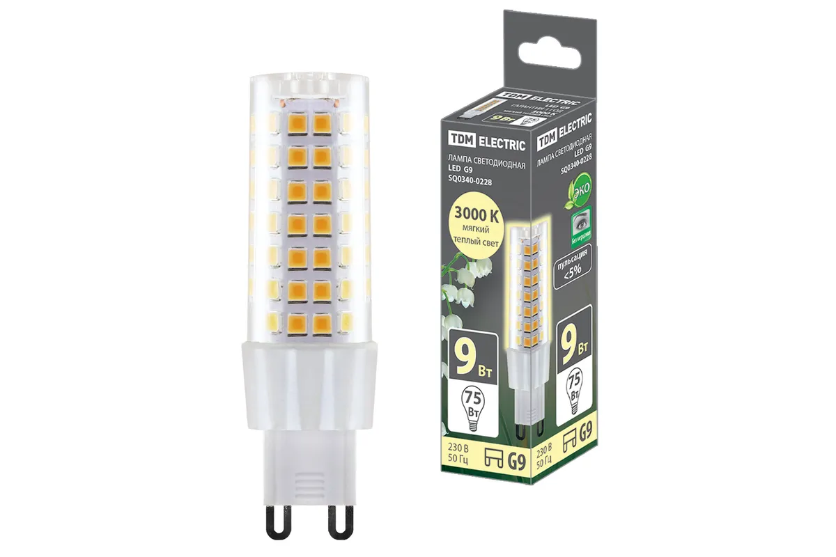 Лампа светодиодная G9-9 Вт-230 В-3000 К, SMD, 21,5x70,5 мм TDM SQ0340-0228