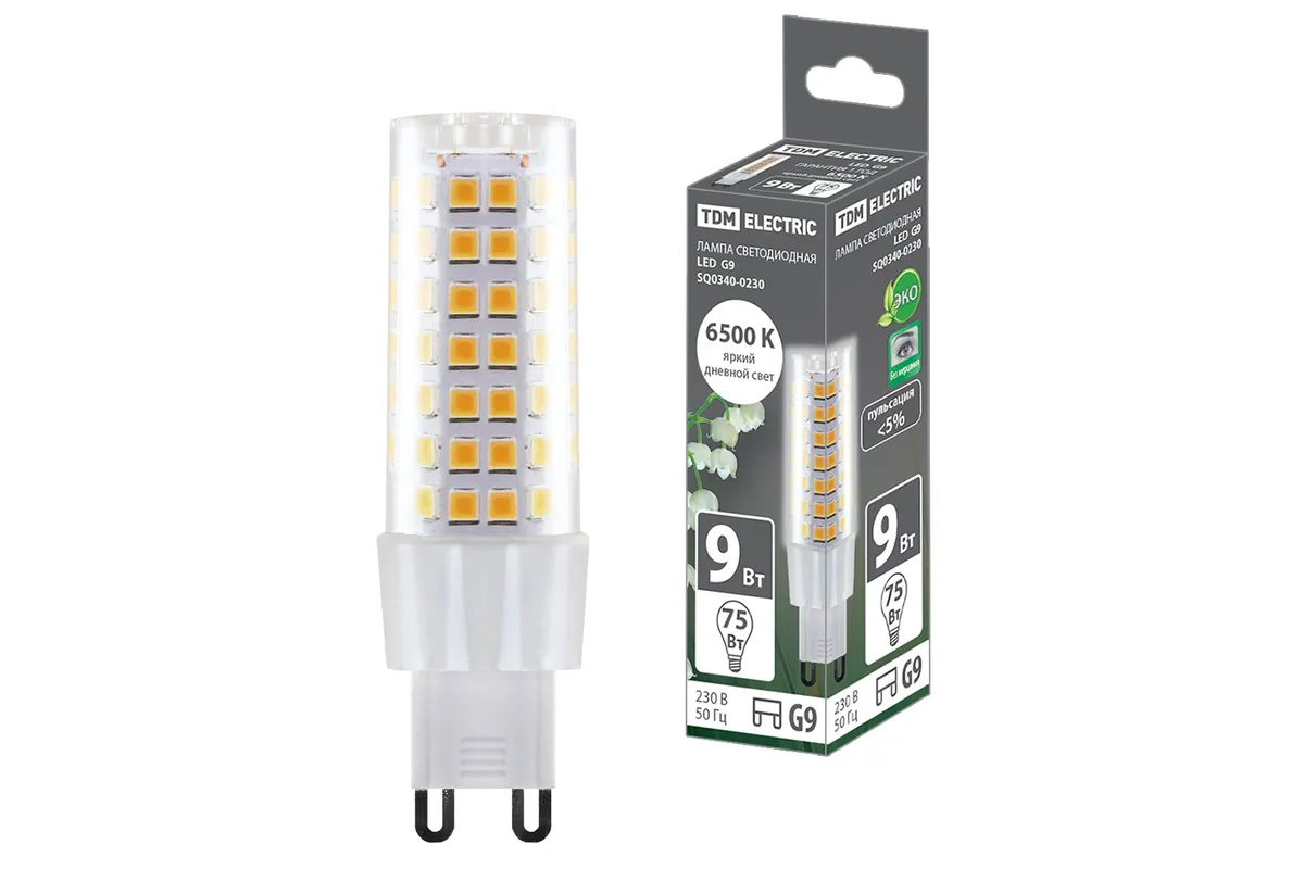 Лампа светодиодная G9-9 Вт-230 В-6500 К, SMD, 21,5x70,5 мм TDM SQ0340-0230