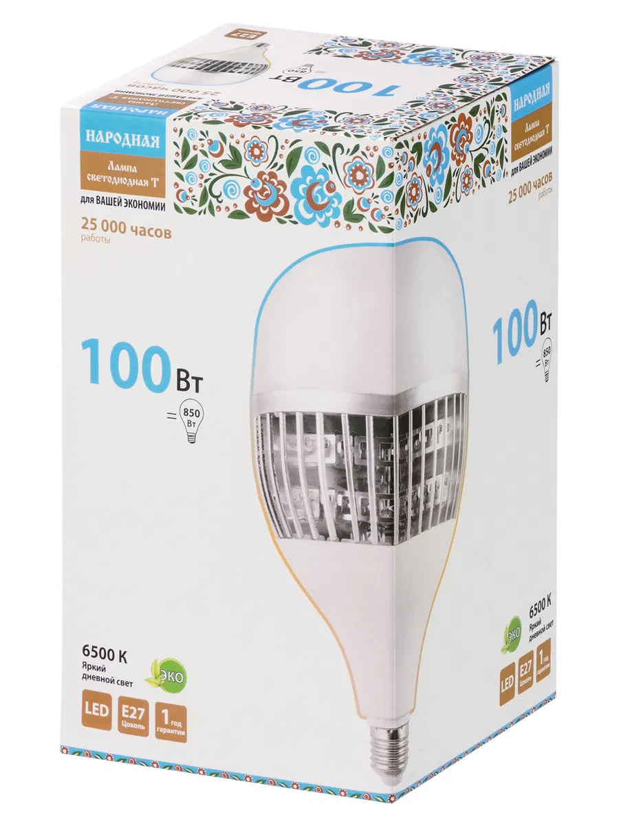 Лампа светодиодная T-100 Вт-230 В-6500 К–E27 (150x253 мм) НАРОДНАЯ SQ0340-1588 TDM ELECTRIC