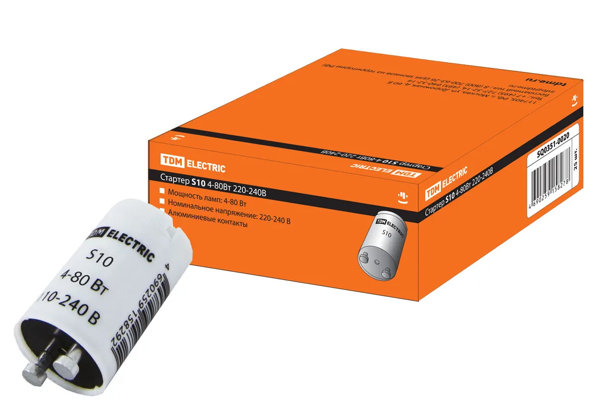 Стартер S10 4-80Вт 220-240В алюм. контакты TDM SQ0351-0020
