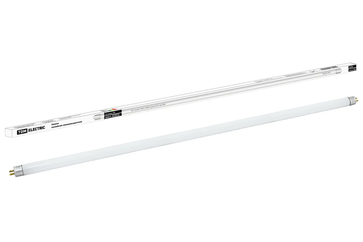 Лампа люминесцентная линейная двухцокольная ЛЛ-12/24Вт, T4/G5, 4000 К, длина 654,2мм TDM SQ0355-0011