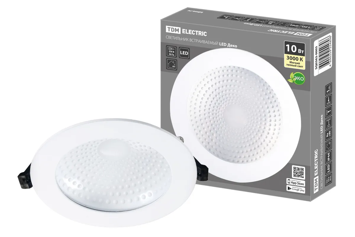Светильник встраиваемый LED Деко 05, 10 Вт, 3000K, кругл, D170 мм, белый, IP44, TDM SQ0362-0003
