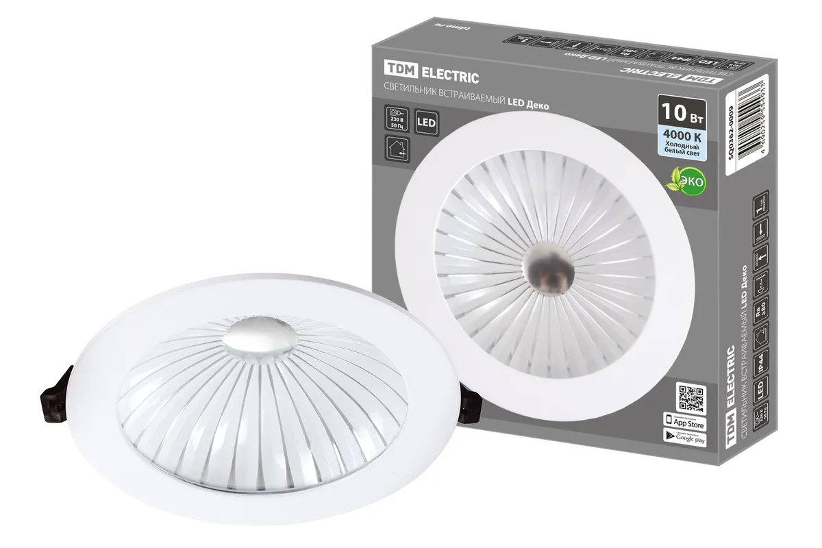 Светильник встраиваемый LED Деко 06, 10 Вт, 4000K, кругл, D170 мм, хром./бел., IP44, TDM SQ0362-0009