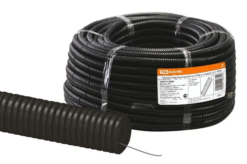 HDPE 波纹管 d 50 带穿线导绳 (25 m) 轻型黑色 TDM SQ0413-0006