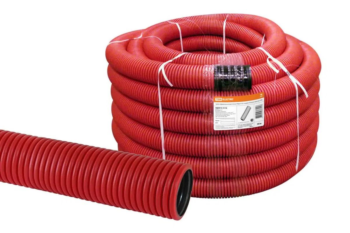 Труба гофрированная двустенная ПНД d 110 с зондом (50 м/уп.) красная TDM SQ0413-5110