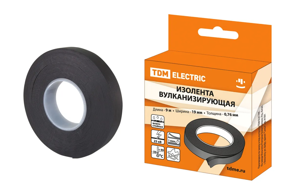Изолента вулканизирующая 19 мм 9 метров (до 25 кВ) TDM SQ0526-0602