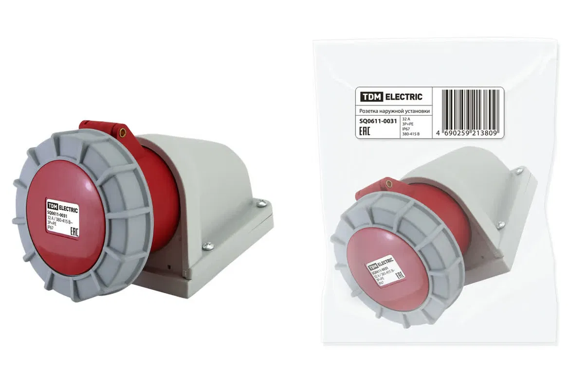 Розетка наружной установки IP67 32А 3Р+РЕ 380В TDM SQ0611-0031