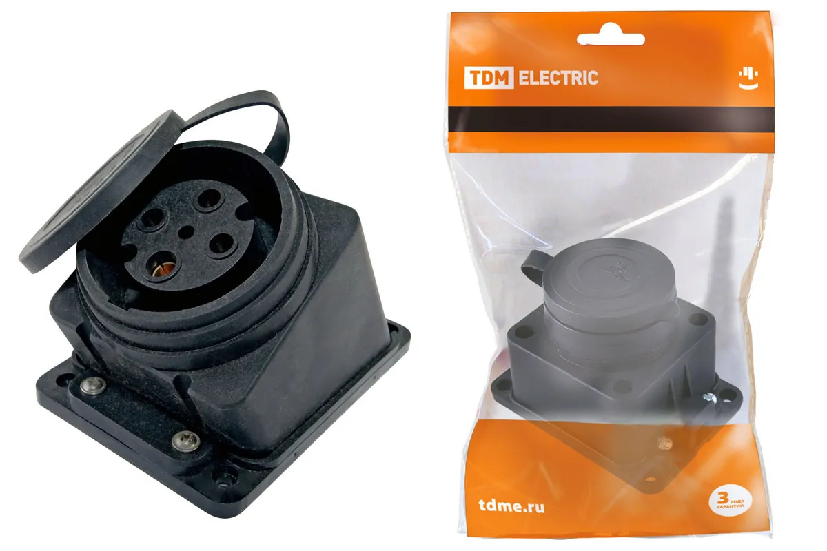 Розетка настенная с загл. наклон. каучук 3Р+РЕ 32А 380В IP44 TDM SQ0612-0009