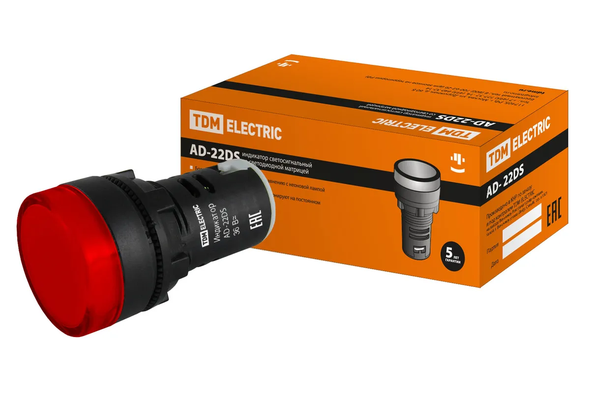 Лампа AD-22DS(LED)матрица d22мм красный 36В AC/DC TDM SQ0702-0024