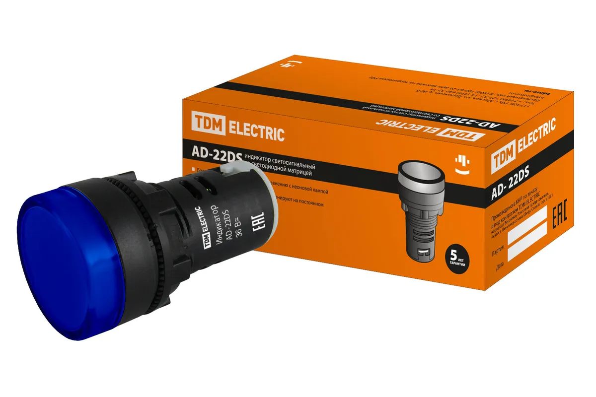 Лампа AD-22DS(LED)матрица d22мм синий 36В AC/DC TDM SQ0702-0027