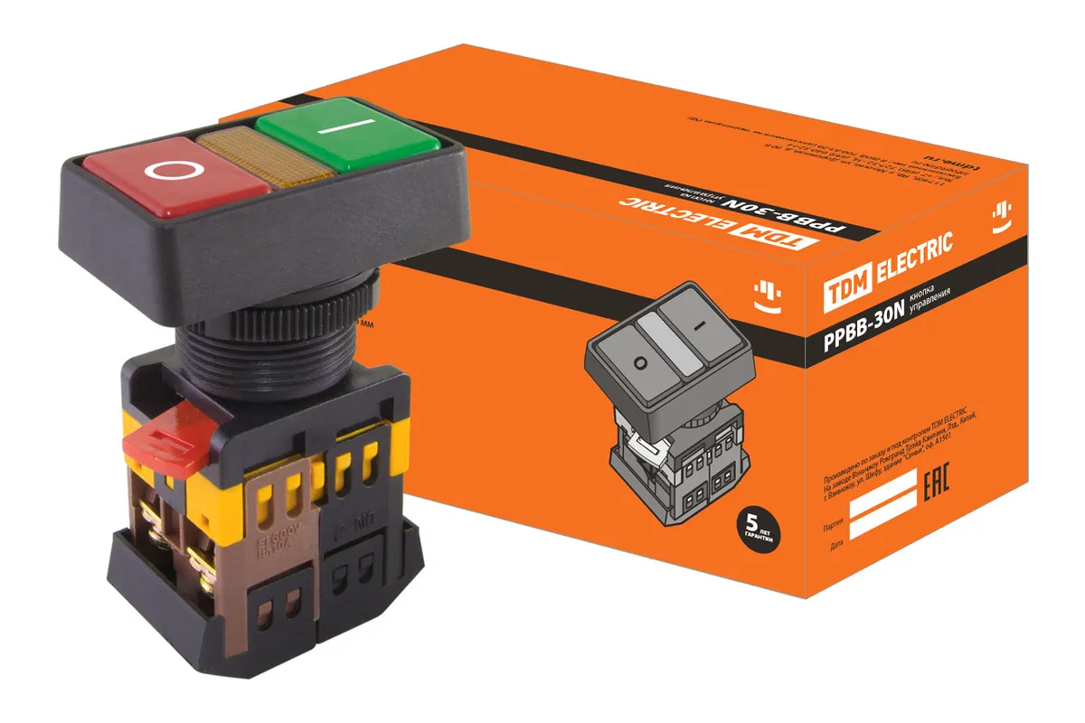 Кнопка РPВВ-30N "I-0" d30мм неон/230В 1з+1р TDM SQ0704-0026