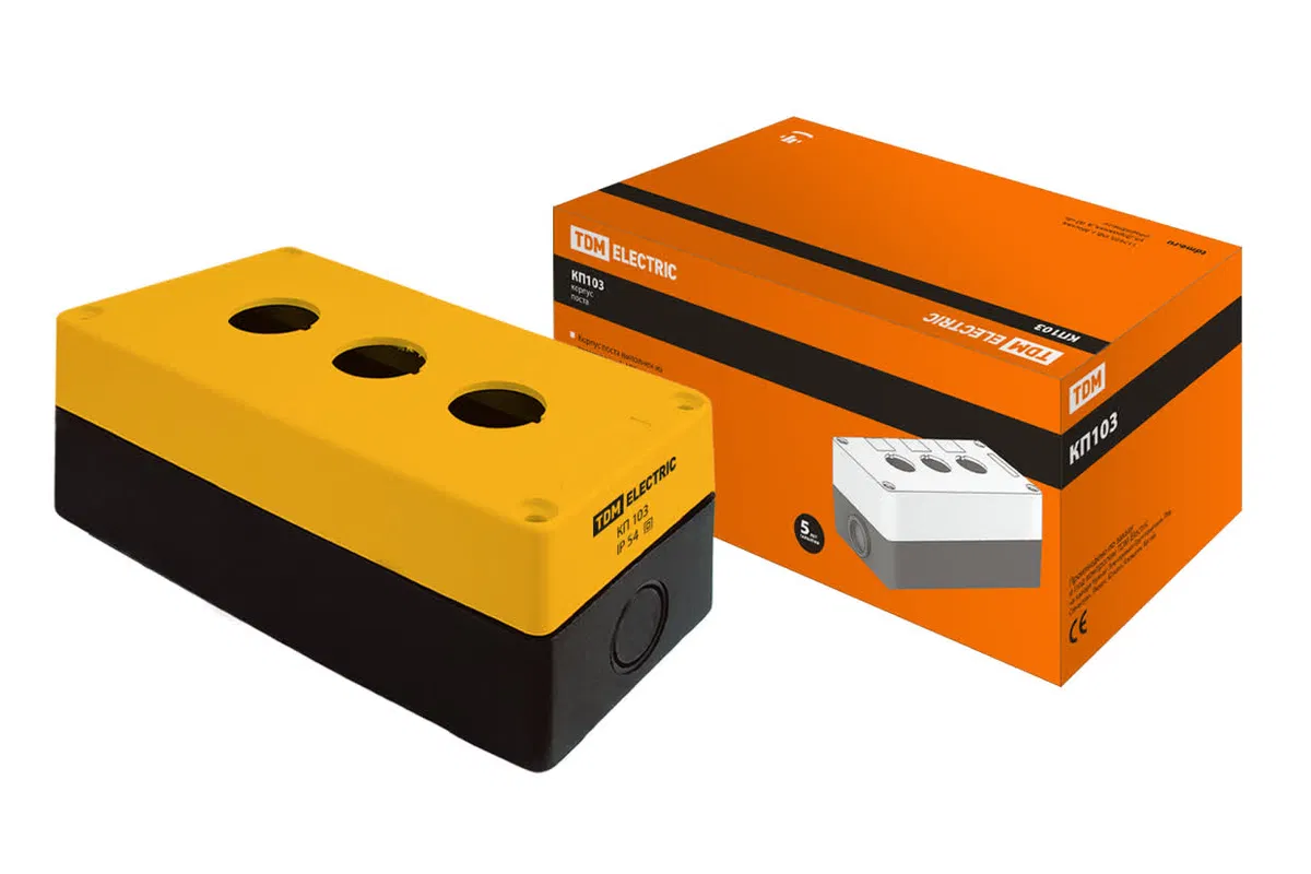 Корпус КП103 для кнопок, 3 места, желтый, IP54 TDM SQ0705-0008