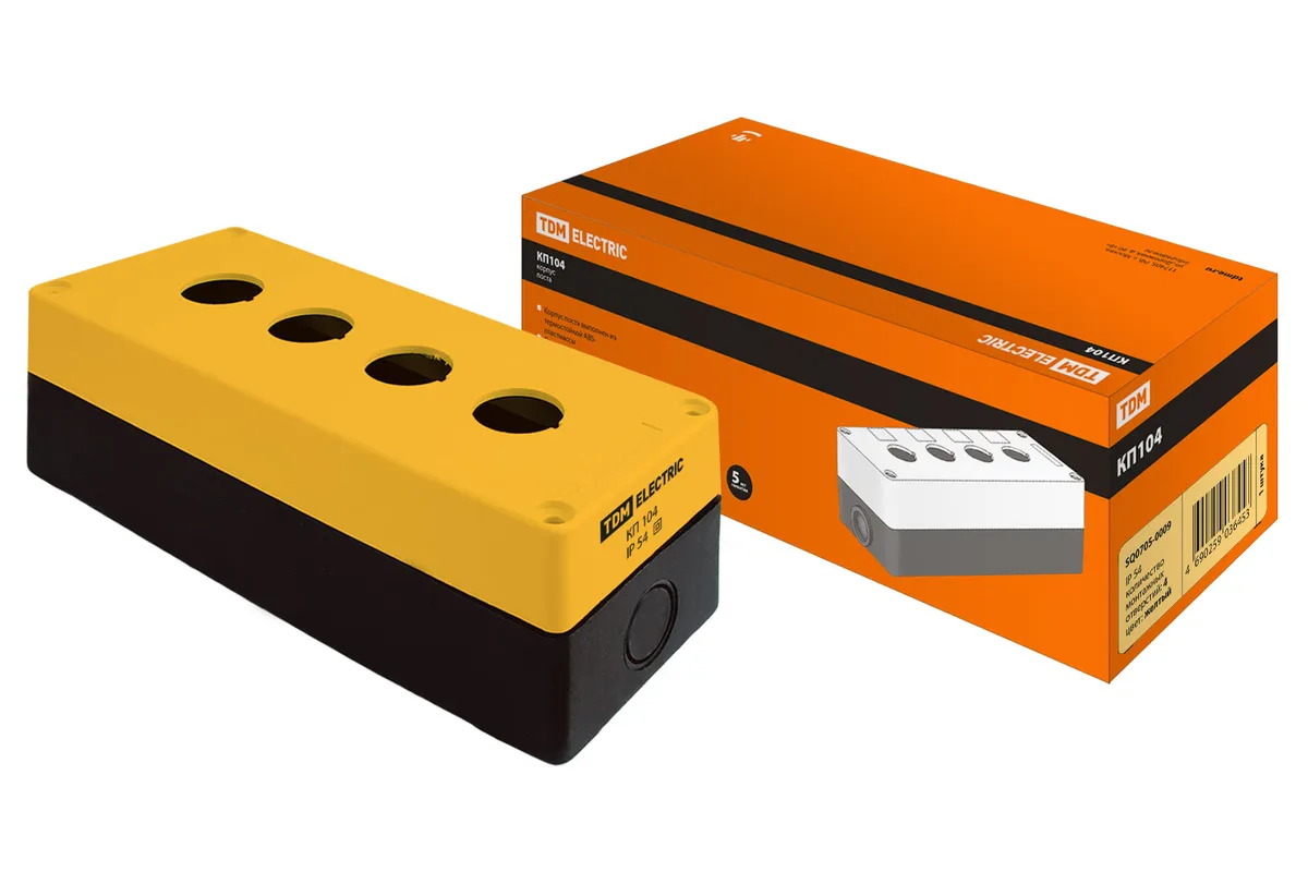 Корпус КП104 для кнопок, 4 места, желтый, IP54 TDM SQ0705-0009