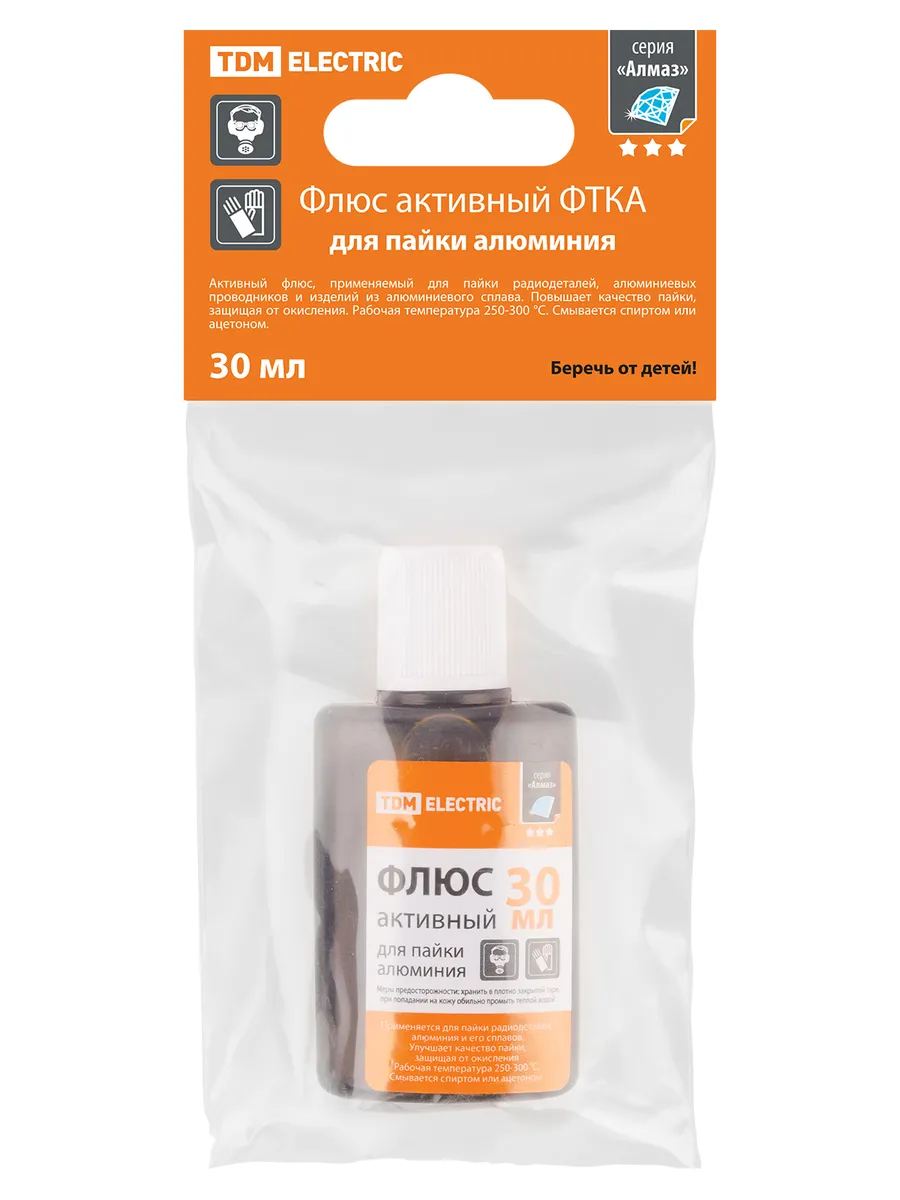 Флюс активный ФТКА, для пайки алюминия, 30 мл, дозатор, инд. упаковка, серия "Алмаз" TDM SQ1025-1504